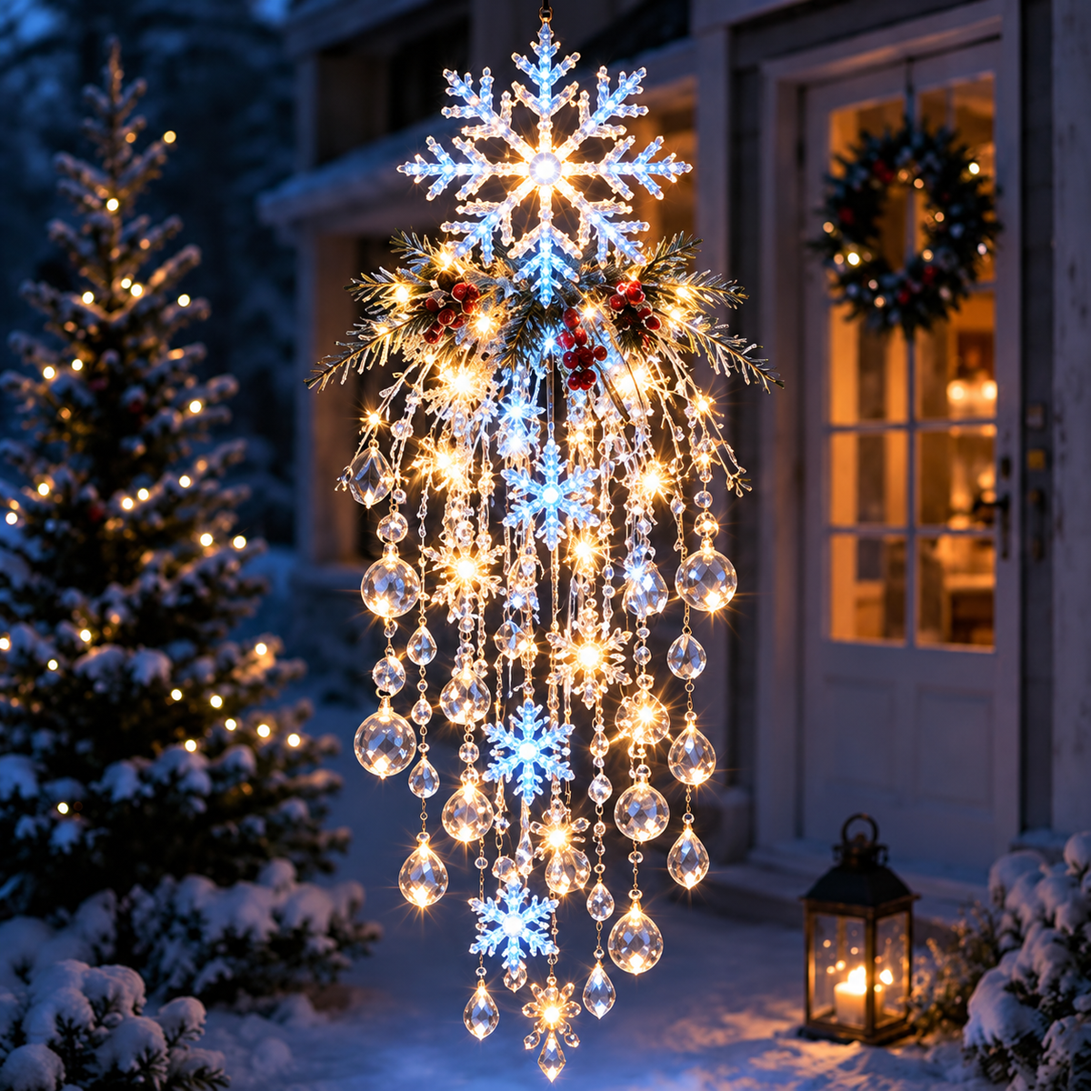 🔥 50% OFF Today 🎅 Christmas Hanging Snowflake & Crystal LED Light | Magical Porch Glow ✨