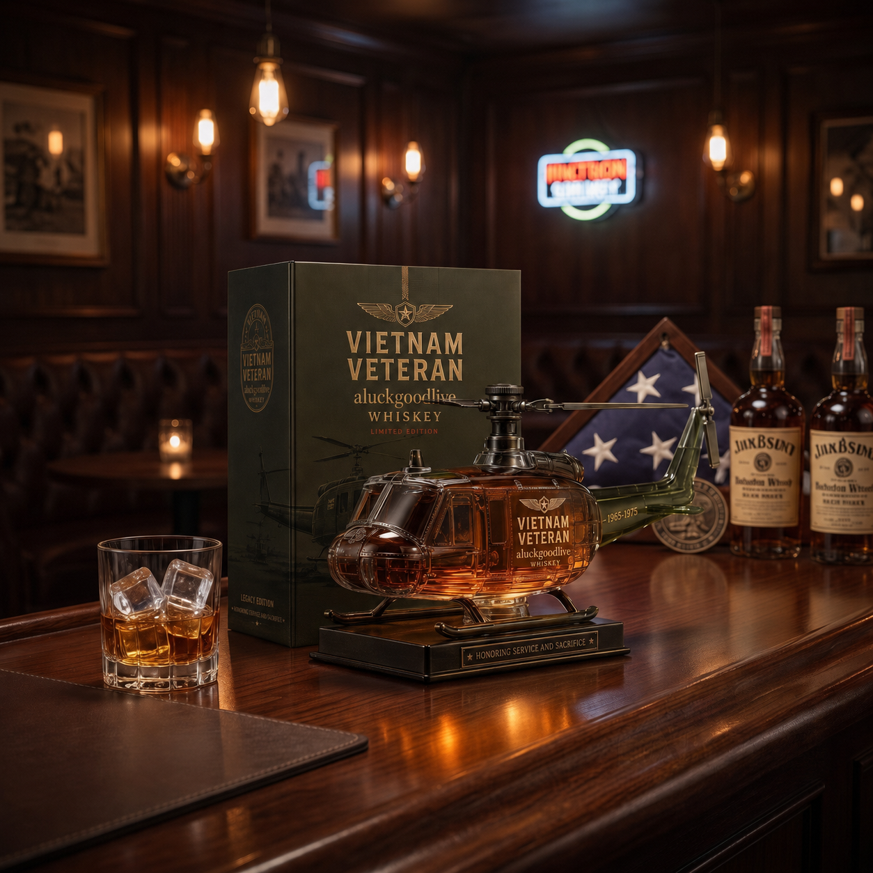 Vietnam War Veteran Helicopter Commemorative Whiskey Decanter (1965–1975)