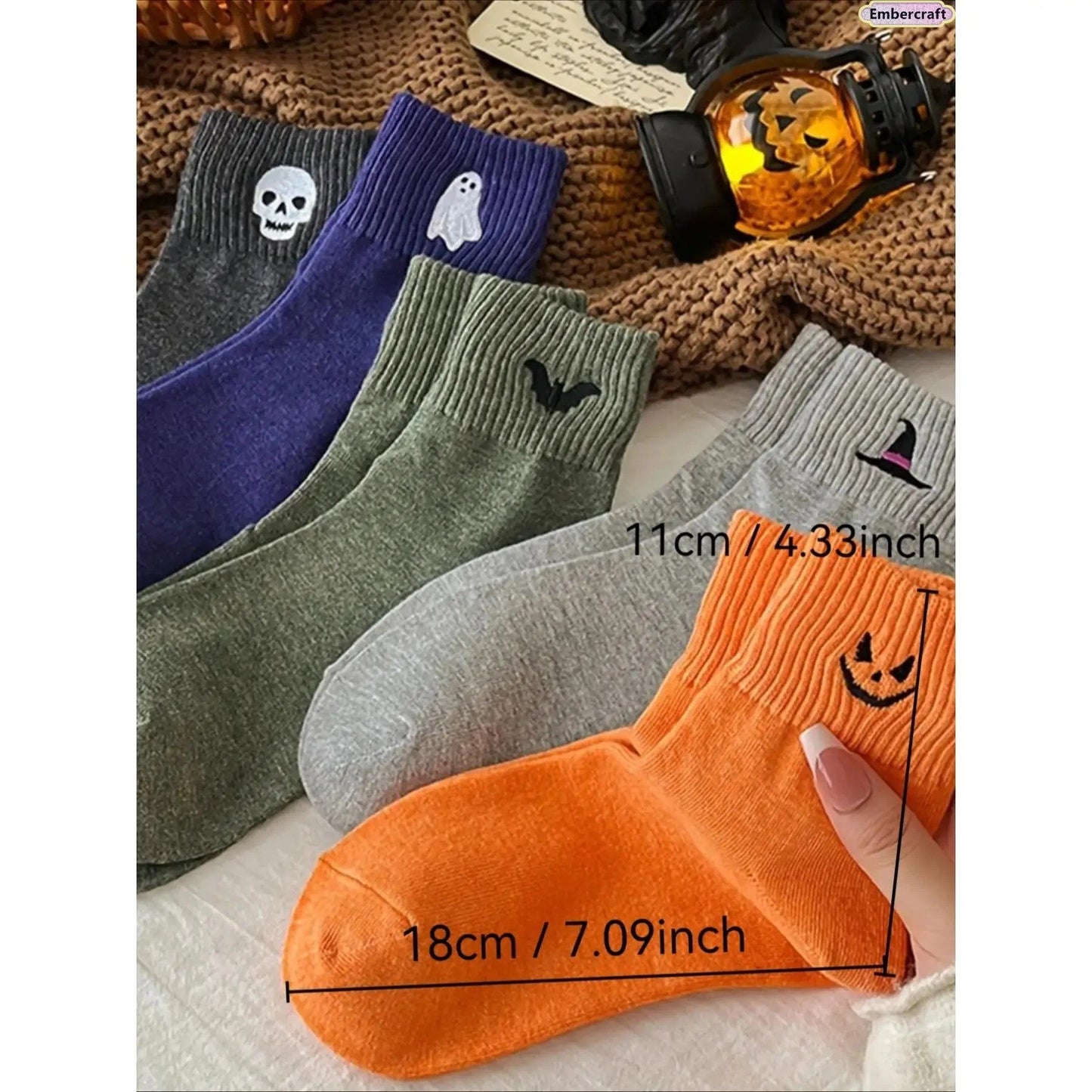 🎁Last Day Promotion 49% OFF🔥5‐Pair Cute Halloween Crew Socks – Pumpkin Ghost Cartoon Mid‐Calf Knit