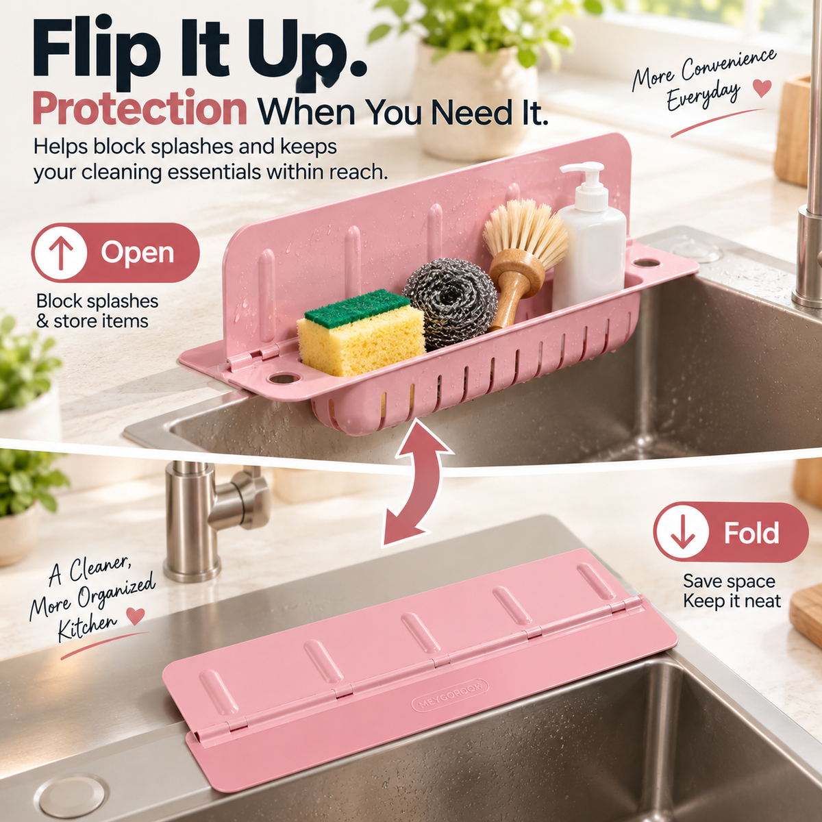 💦 Foldable Sink Splash Guard & Organizer