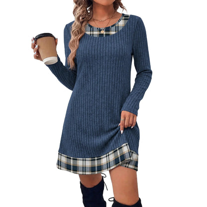 Fashion Fall Dresses for Women 2026 Long Sleeve Sweater Dress Color Block | Side Pockets, Ribbed, Lightweight, Winter Clothing, Loose Fit