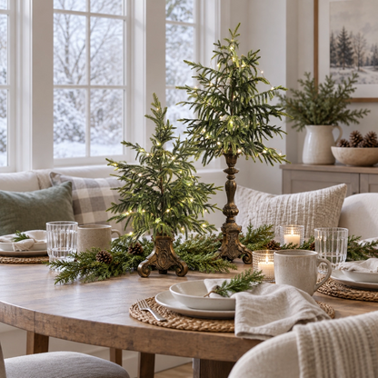 ✨ Cozy Lighted Norfolk Pine Tree 🎄 Vintage Christmas Table Decor
