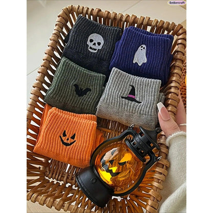 🎁Last Day Promotion 49% OFF🔥5‐Pair Cute Halloween Crew Socks – Pumpkin Ghost Cartoon Mid‐Calf Knit