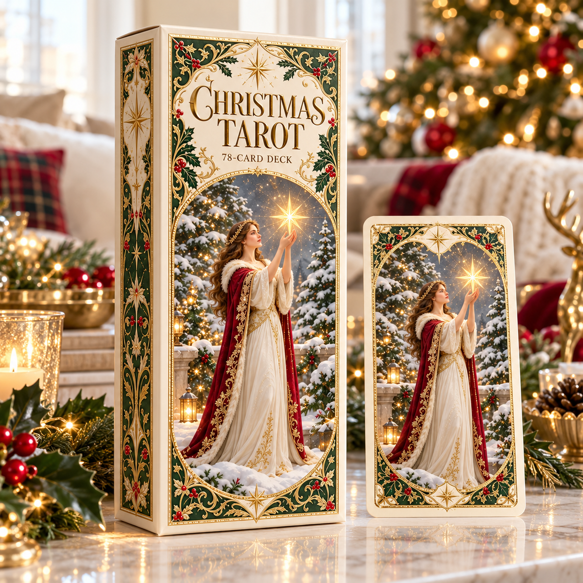 Holiday Sale 49% OFF🎉-🔮Christmas Tarot Deck – 78 Festive Cards with Guidebook & 12-Day Reflection Guide
