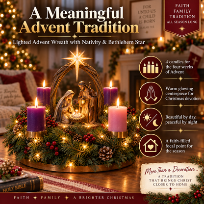 🔥50% OFF✨✝️ Lighted Nativity Advent Wreath – A Sacred 4-Week Christmas Tradition🕯️