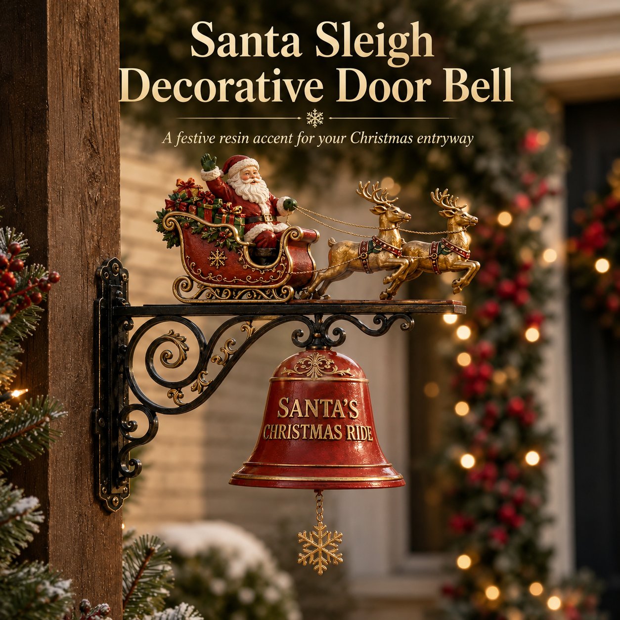Santa sleigh with golden reindeer decorative Christmas door bell