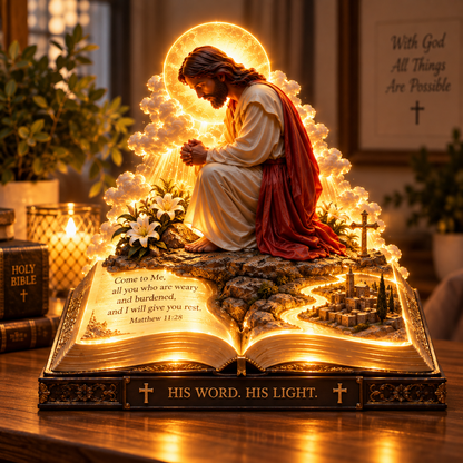 ✨🙏 Faith Brings Peace™ — Illuminated Praying Jesus Figurine