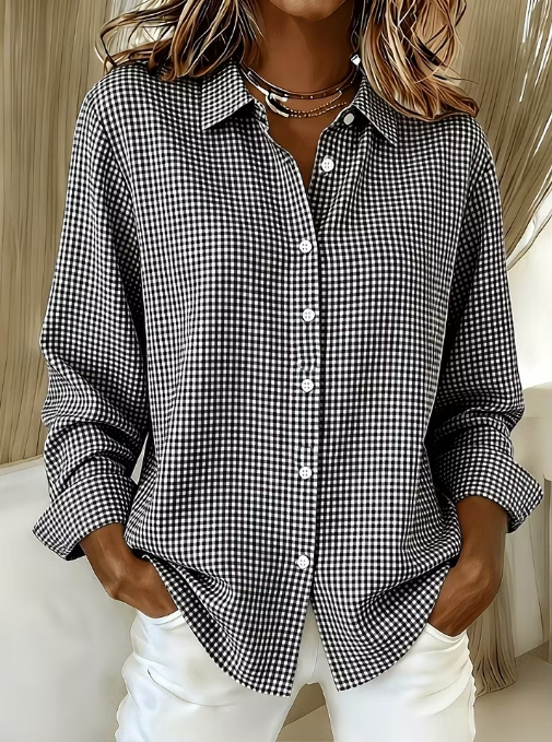 New Arrival🔥 Women's Casual Gingham Long Sleeve Button Down Shirt