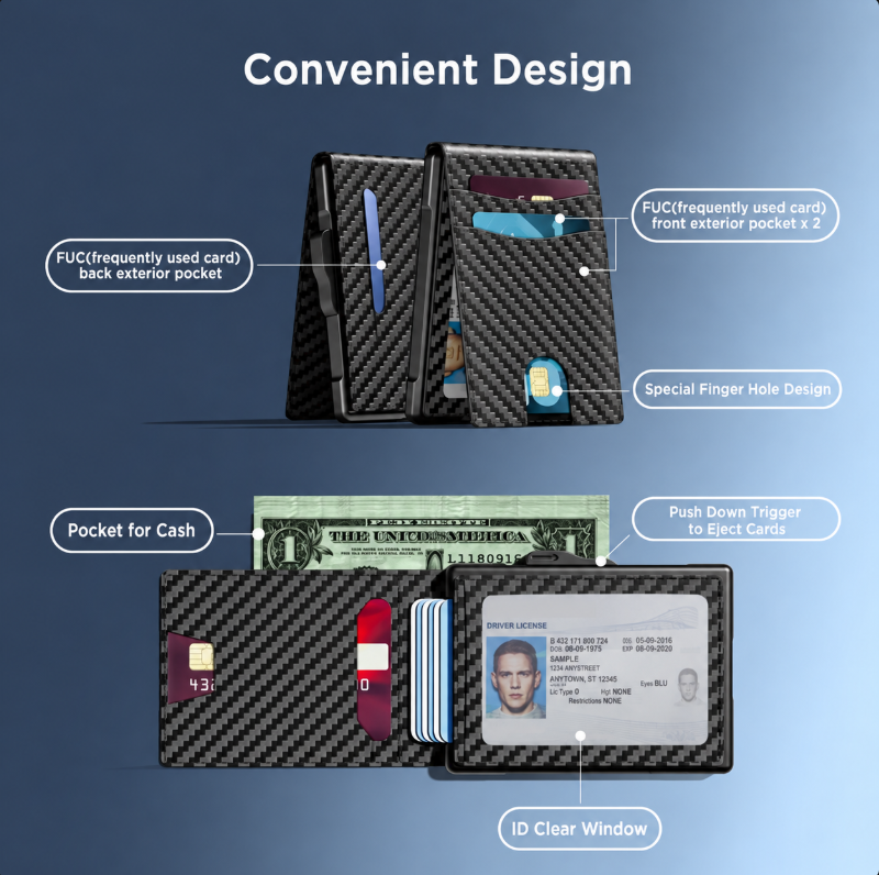 🔥Minimalist Pop-Up Wallet for Men – RFID Blocking Aluminum Card Holder with Cash Slot, ID Window & Leather Front Pocket