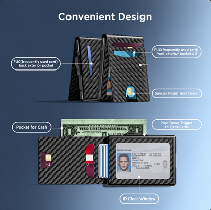 🔥Minimalist Pop-Up Wallet for Men – RFID Blocking Aluminum Card Holder with Cash Slot, ID Window & Leather Front Pocket