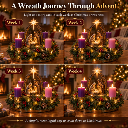 🔥50% OFF✨✝️ Lighted Nativity Advent Wreath – A Sacred 4-Week Christmas Tradition🕯️