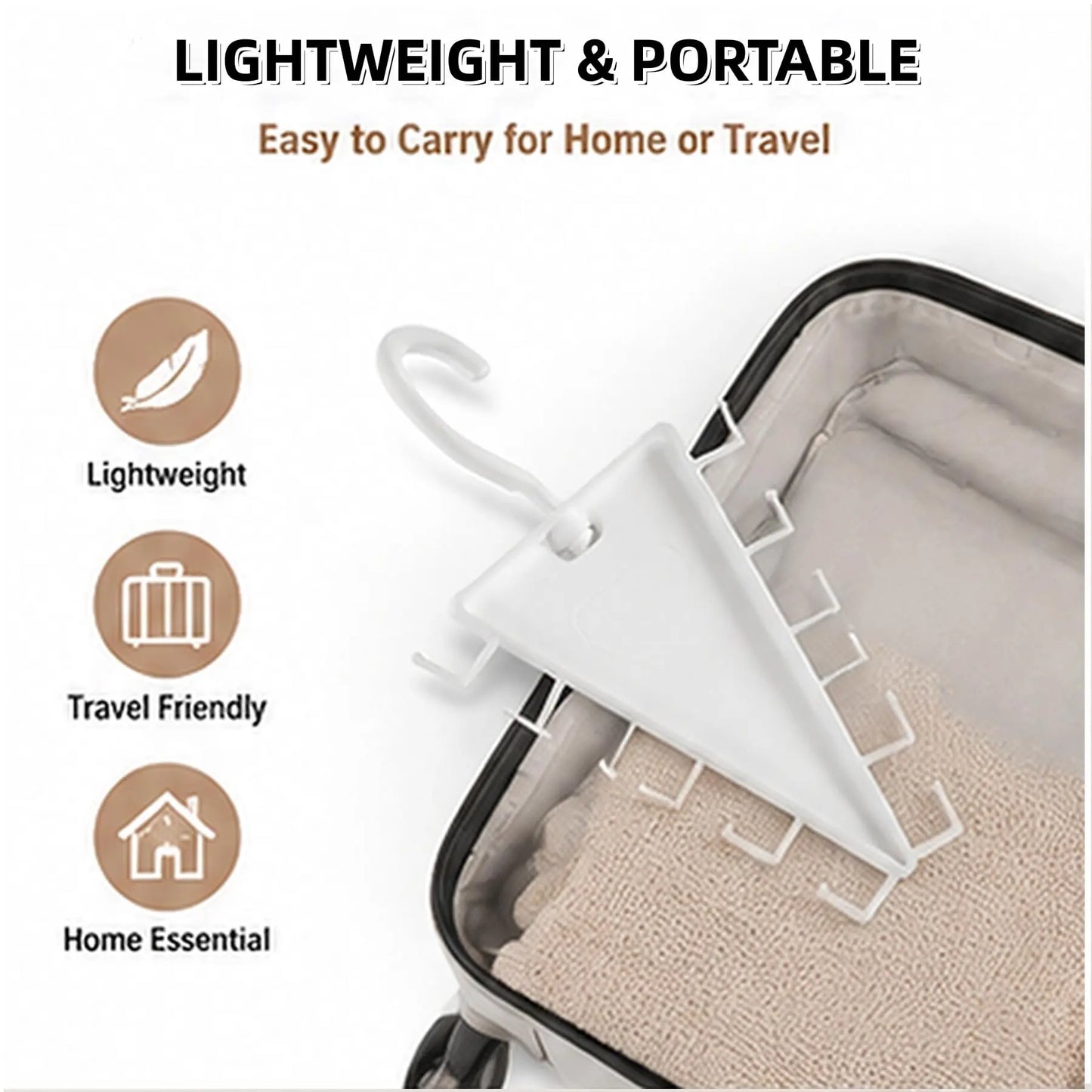 Lightweight white closet organizer packed in a suitcase for travel