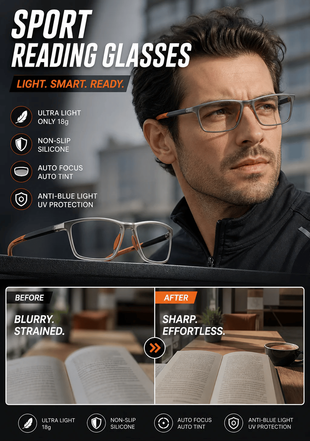 🔥Sports Smart Photochromic Progressive Bifocal Glasses