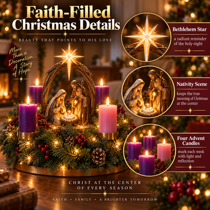 🔥50% OFF✨✝️ Lighted Nativity Advent Wreath – A Sacred 4-Week Christmas Tradition🕯️
