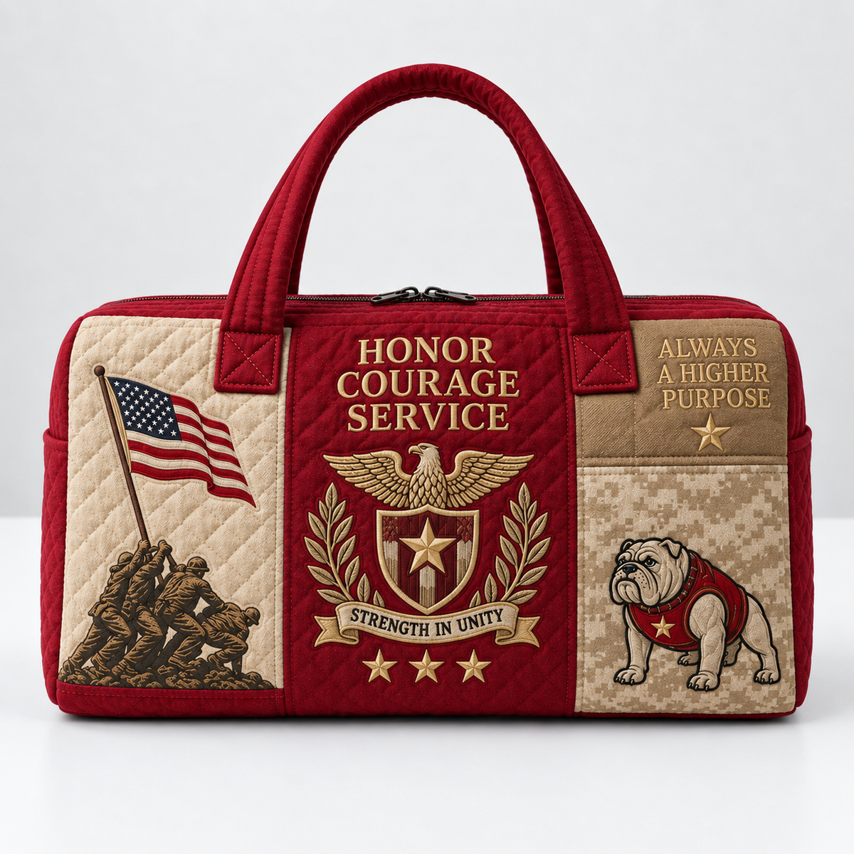 100% Handmade US Military Heritage Quilted Duffel Bag