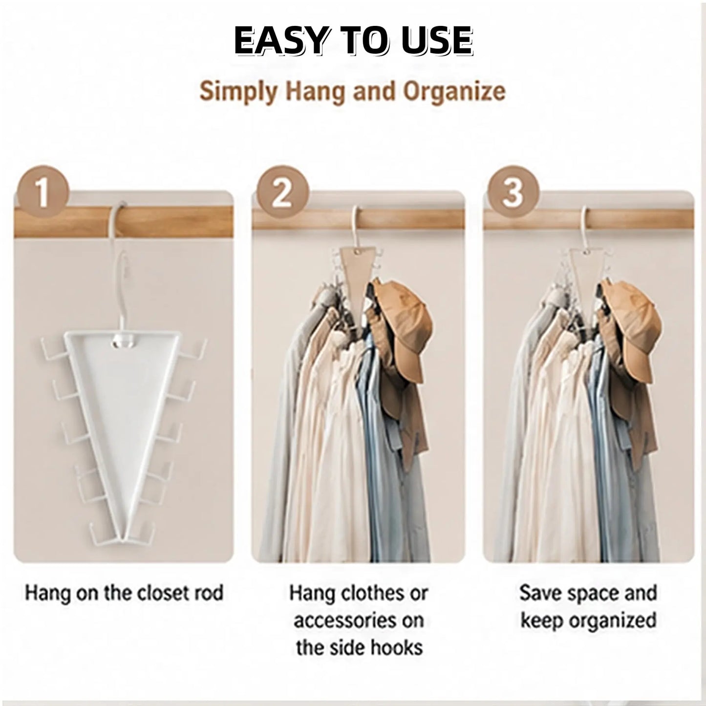 Three-step guide for hanging and loading the closet organizer