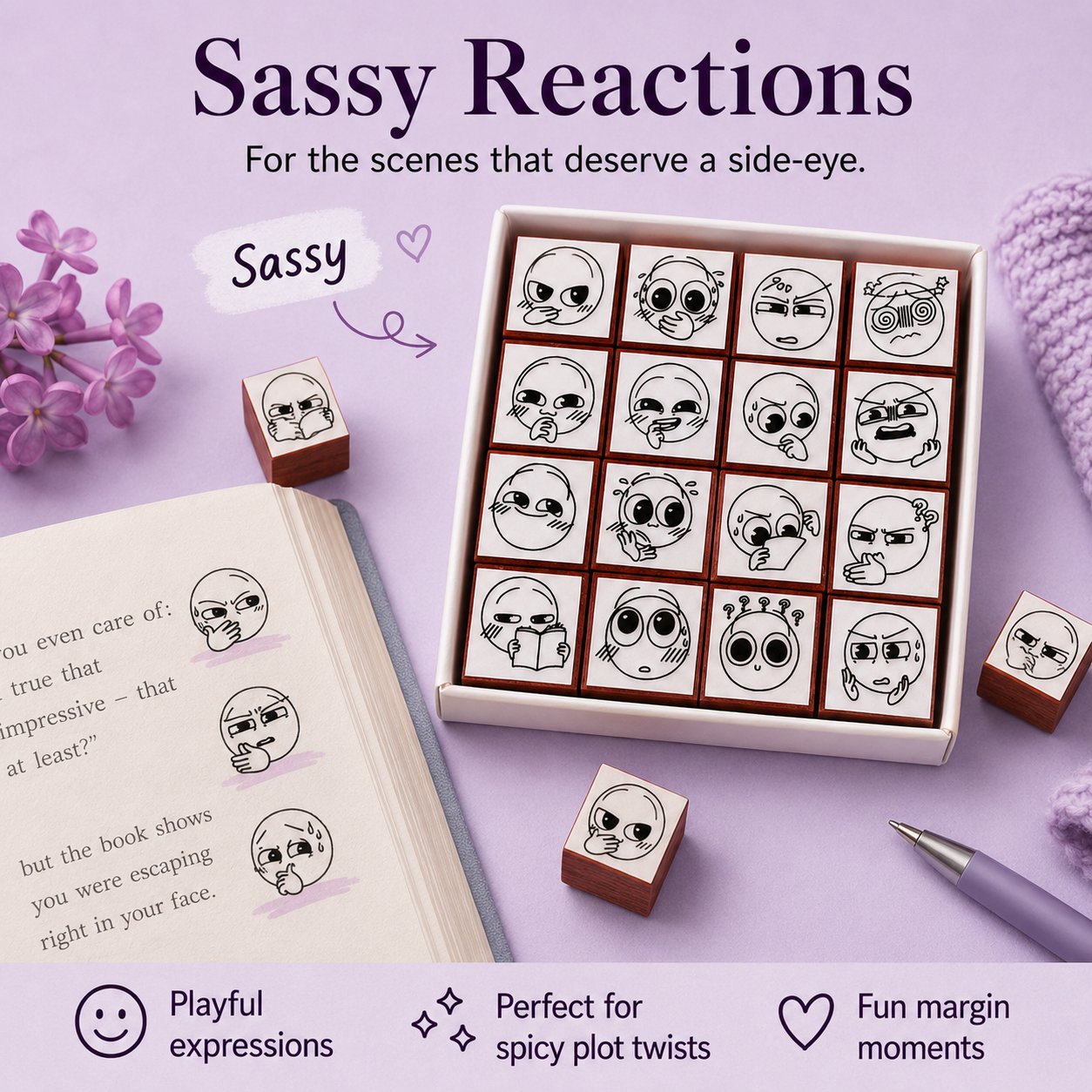 📚 Expression Reaction Stamp Set – Cute Book Annotation Stamps for Readers & Journaling