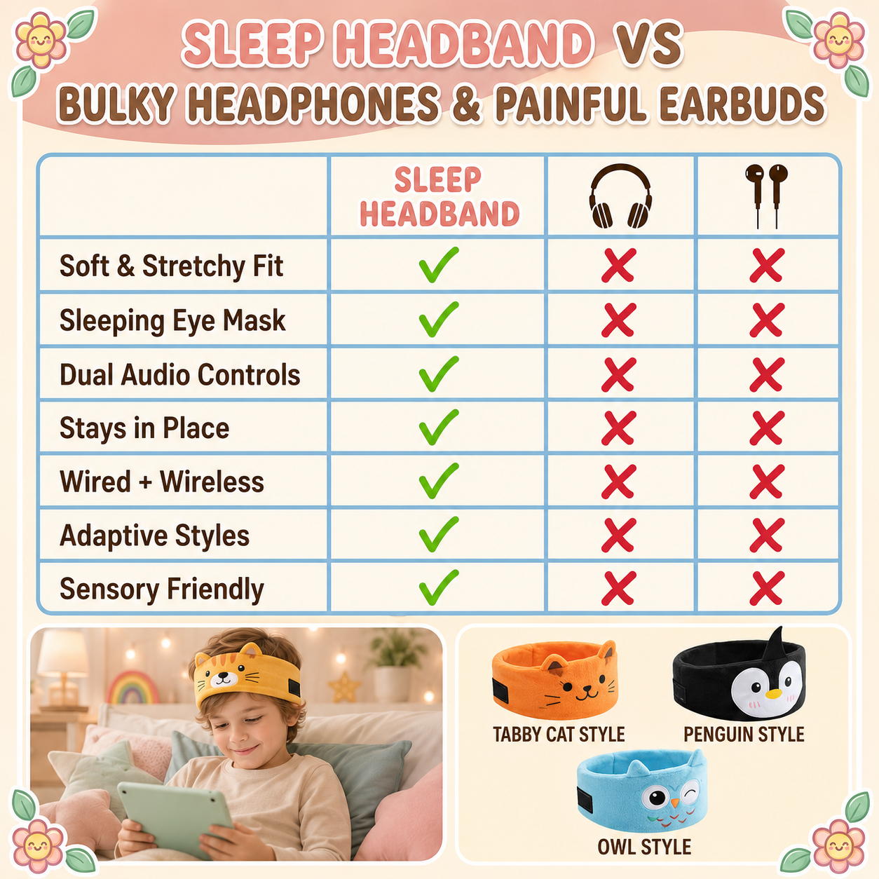 Cozy Animal Wireless Kids Headband Headphones