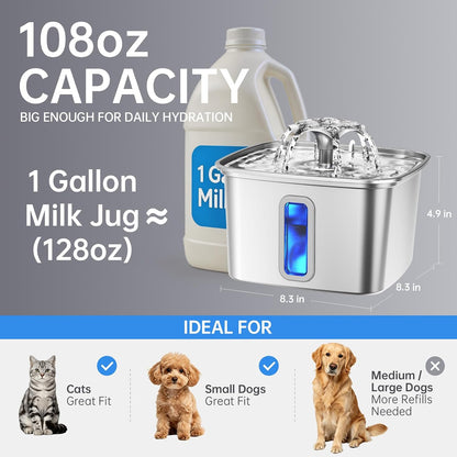 🔥Stainless Steel Cat Water Fountain 108oz - Award Winner