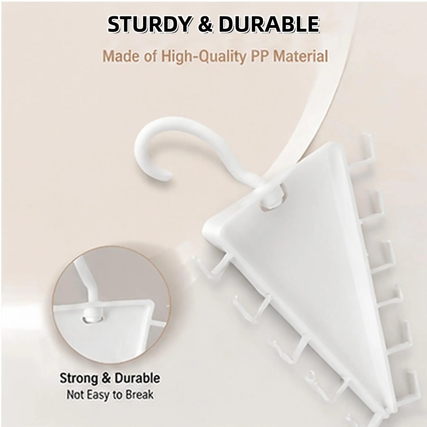 White PP plastic V-shaped closet organizer with 12 hooks