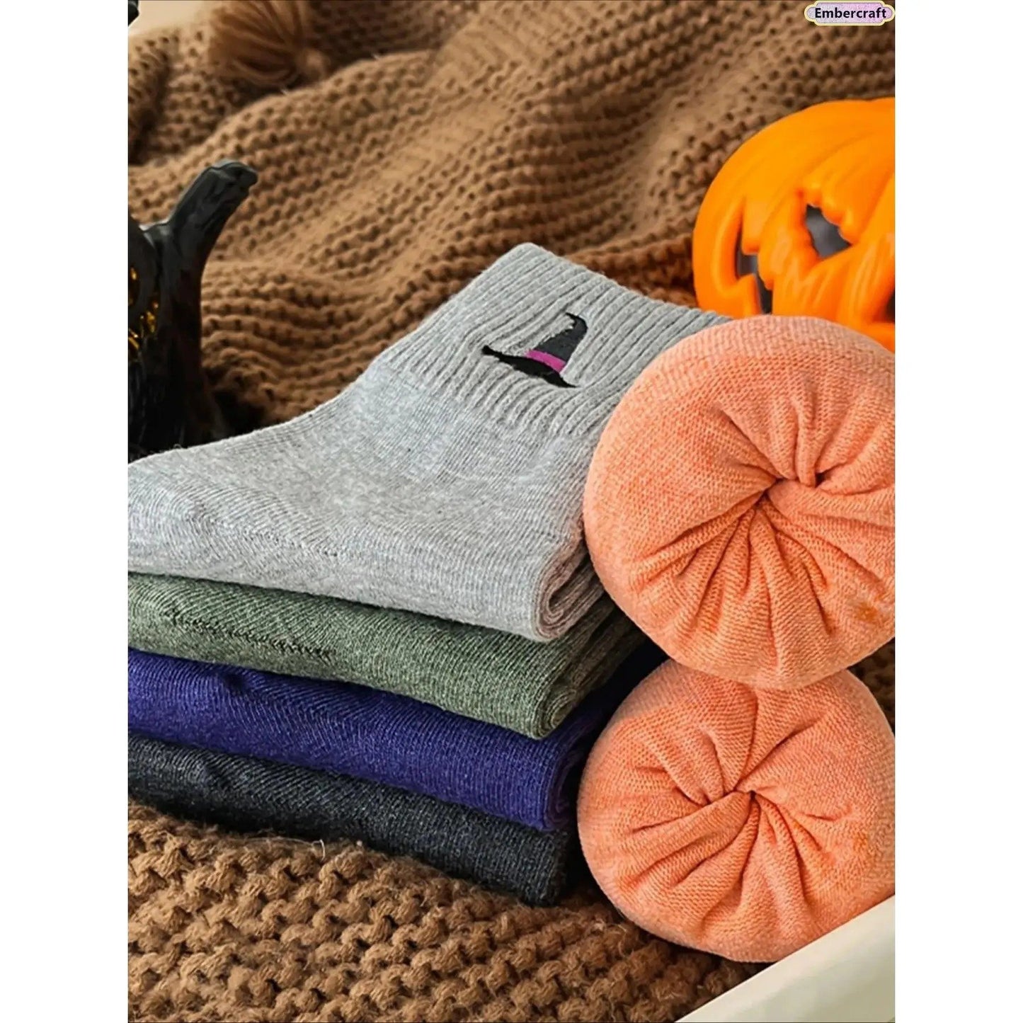 🎁Last Day Promotion 49% OFF🔥5‐Pair Cute Halloween Crew Socks – Pumpkin Ghost Cartoon Mid‐Calf Knit