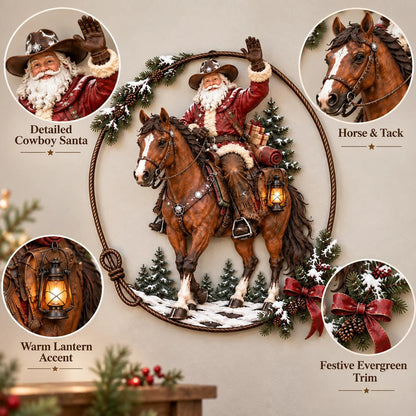🔥Hot Sale🔥 - 🤠🐎 Cowboy Santa Ranch Christmas Wall Art – Rustic Horse & Lasso Holiday Accent