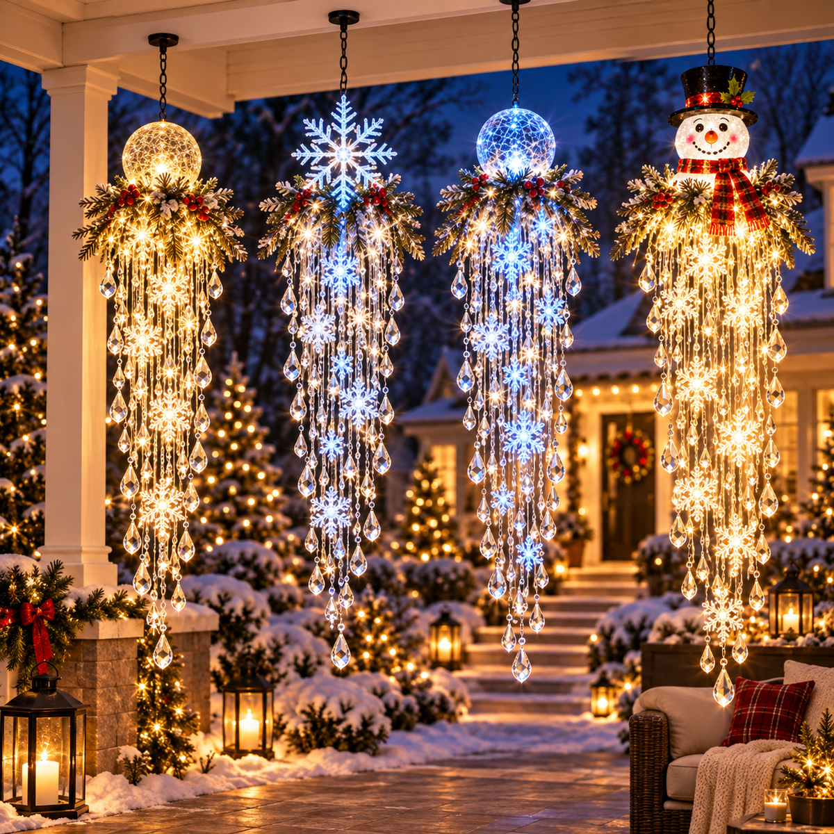 🔥 50% OFF Today 🎅 Christmas Hanging Snowflake & Crystal LED Light | Magical Porch Glow ✨