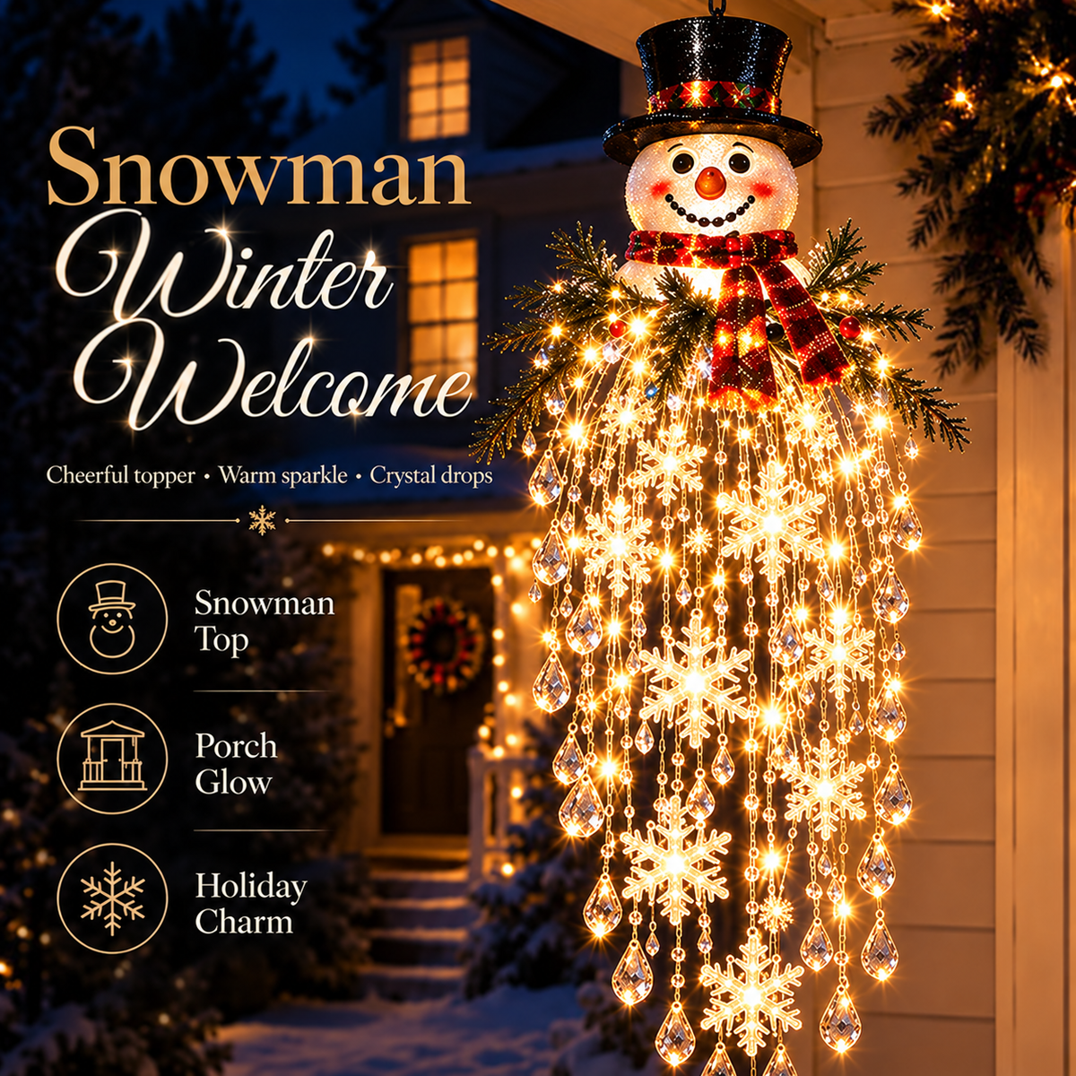 🔥 50% OFF Today 🎅 Christmas Hanging Snowflake & Crystal LED Light | Magical Porch Glow ✨
