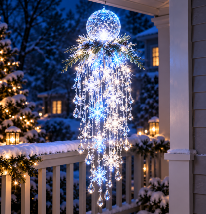 🔥 50% OFF Today 🎅 Christmas Hanging Snowflake & Crystal LED Light | Magical Porch Glow ✨