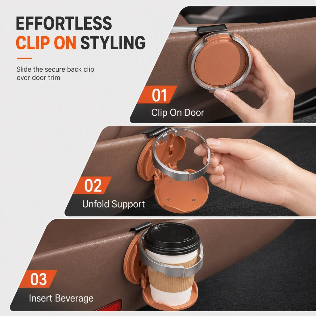 🥤Multifunctional Foldable Car Door Cup Holder Large Diameter Drink and Water Bottle Storage Rack