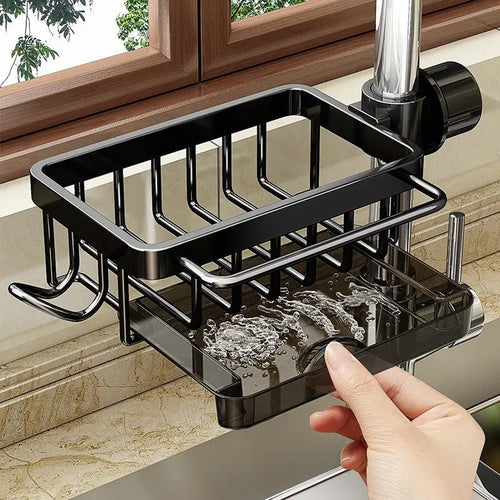 💦Sink Organizer Rack,Hanging Faucet Drain Rack with Drip Tray Stainless Steel Detachable Sink Faucet Sponge Holder Over Faucet for Kitchen and Bathroom,Scrubbers, Soap,Brush