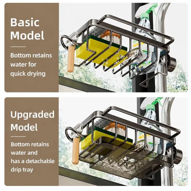 💦Sink Organizer Rack,Hanging Faucet Drain Rack with Drip Tray Stainless Steel Detachable Sink Faucet Sponge Holder Over Faucet for Kitchen and Bathroom,Scrubbers, Soap,Brush