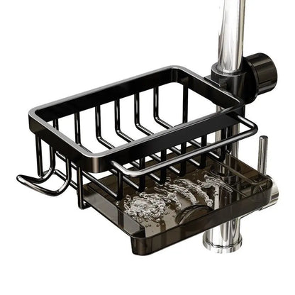 💦Sink Organizer Rack,Hanging Faucet Drain Rack with Drip Tray Stainless Steel Detachable Sink Faucet Sponge Holder Over Faucet for Kitchen and Bathroom,Scrubbers, Soap,Brush