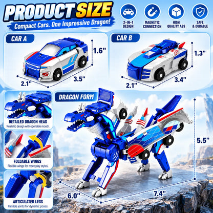 Magnetic Transforming Dragon Race Car! 2-in-1 Transformable Dragon & Racing Vehicle Toy🚗