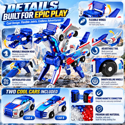 Magnetic Transforming Dragon Race Car! 2-in-1 Transformable Dragon & Racing Vehicle Toy🚗