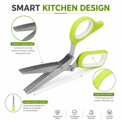 🌿 5-Blade Stainless Steel Herb Scissors – Slice Green Onions, Parsley & Cilantro Faster ✨ 50% OFF