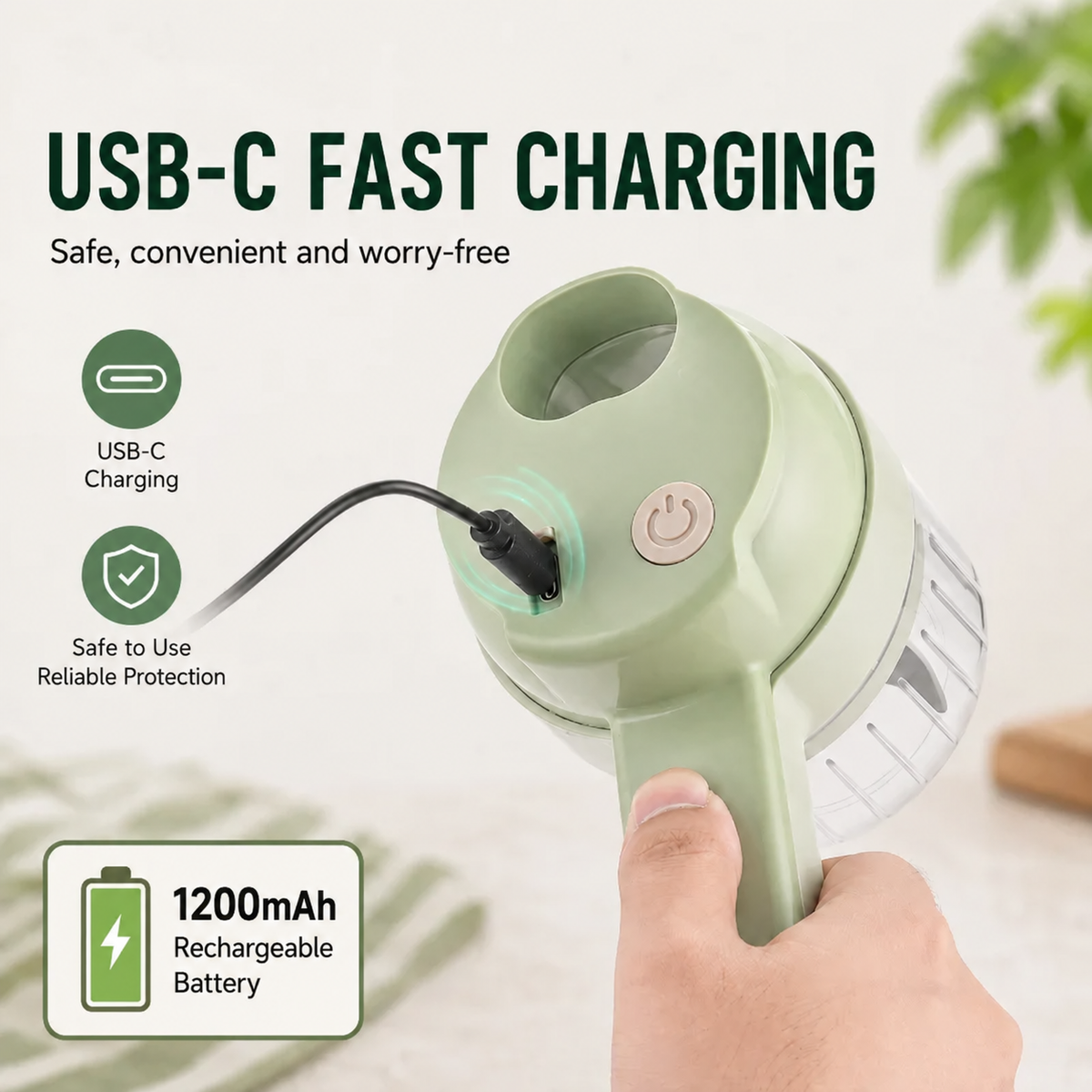 4-in-1 Handheld Electric Chopper: Slice, Mince, Peel & Auto-Clean!