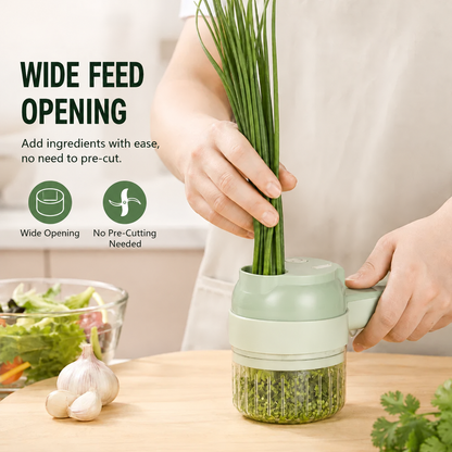 4-in-1 Handheld Electric Chopper: Slice, Mince, Peel & Auto-Clean!