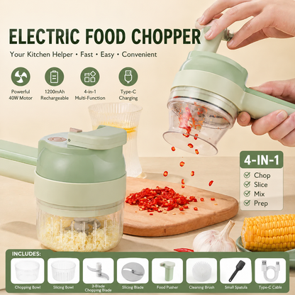 4-in-1 Handheld Electric Chopper: Slice, Mince, Peel & Auto-Clean!