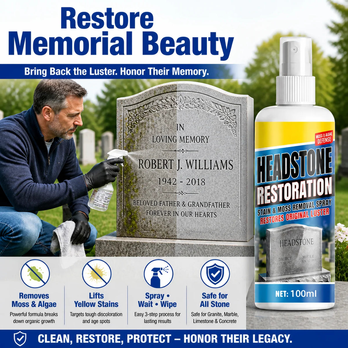 ✨ Headstone Restoration Cleaning Spray 🕯️