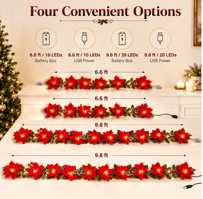 🎁LED Poinsettia Christmas Garland Lights for Holiday Decor