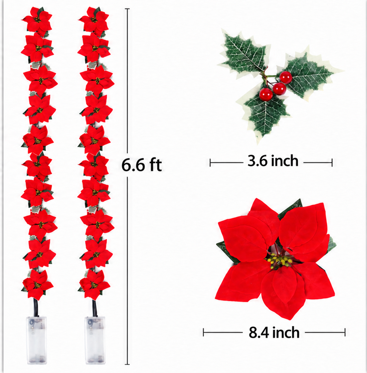 🎁LED Poinsettia Christmas Garland Lights for Holiday Decor