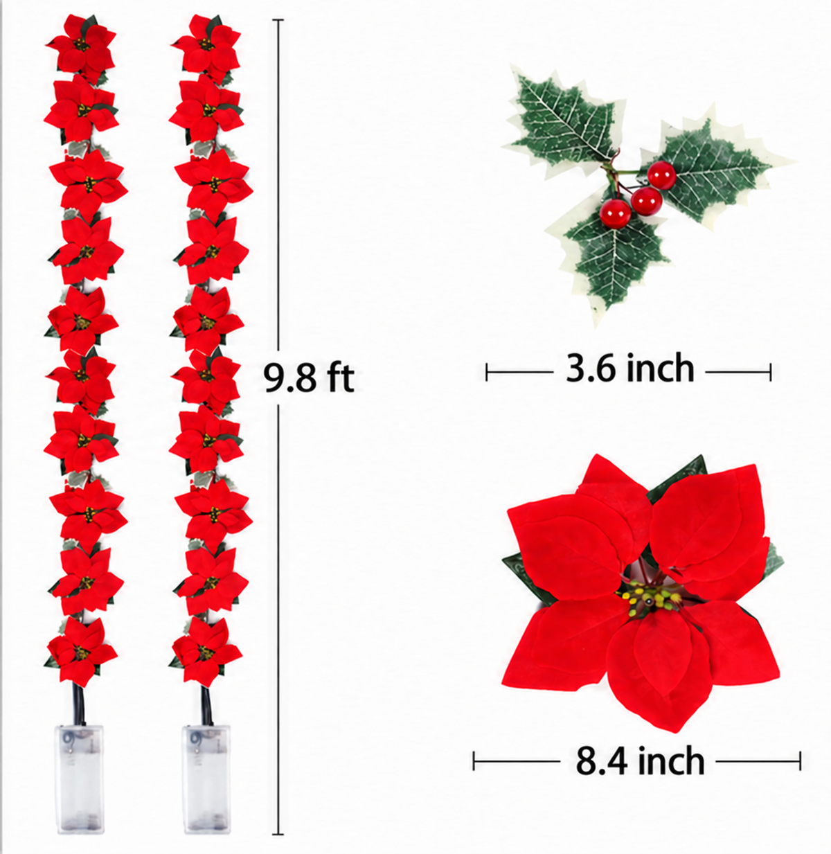 🎁LED Poinsettia Christmas Garland Lights for Holiday Decor