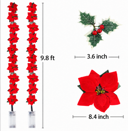 🎁LED Poinsettia Christmas Garland Lights for Holiday Decor
