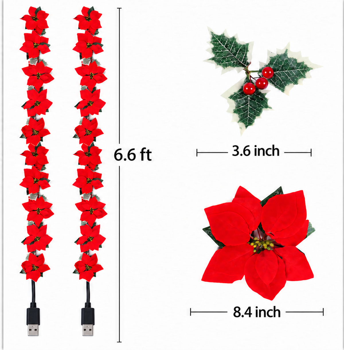 🎁LED Poinsettia Christmas Garland Lights for Holiday Decor