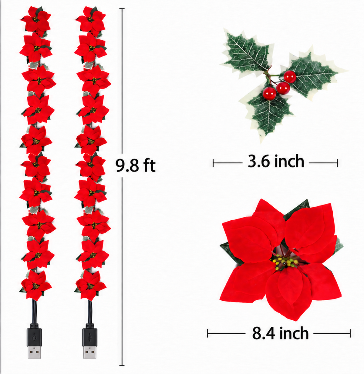 🎁LED Poinsettia Christmas Garland Lights for Holiday Decor