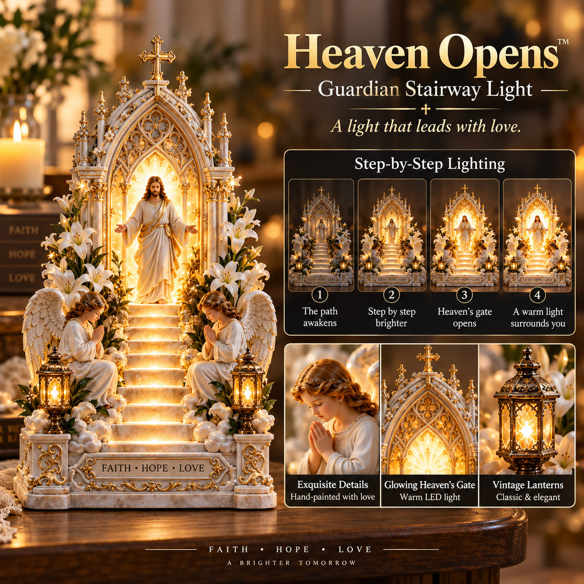 ✨ ✝️Heaven Opens™ – Step-by-Step Illuminated Jesus Stairway | Faith, Hope & Love