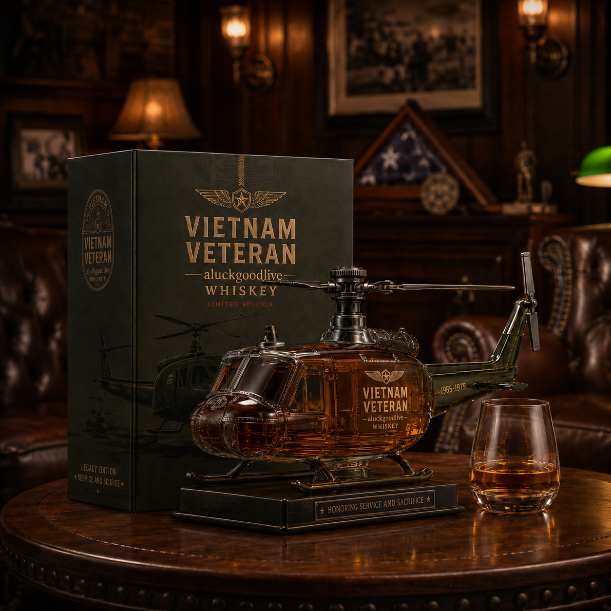 Vietnam War Veteran  Helicopter Commemorative Whiskey Decanter (1965–1975)