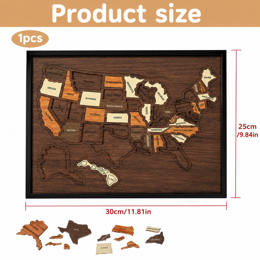 🔥Limited 49% off - USA Wooden Travel Map Puzzle for Adventure Lovers