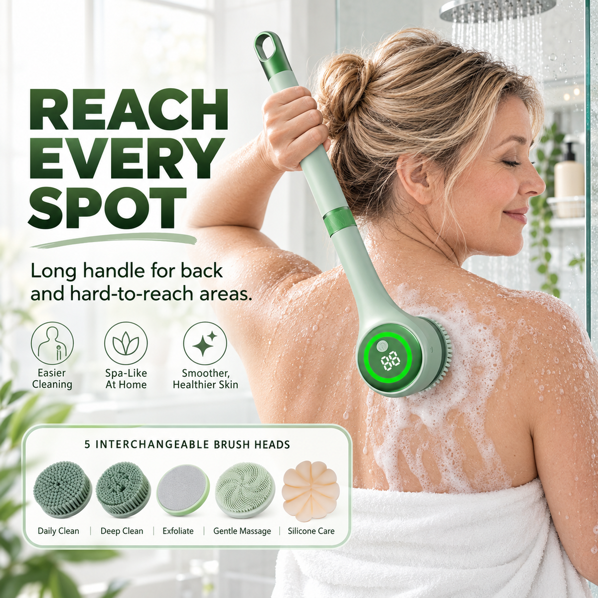 Electric Body Scrubber with Long Handle for Shower
